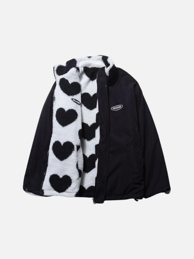 Verspielte Oversized Doppelseitige Herzmuster-Jacke