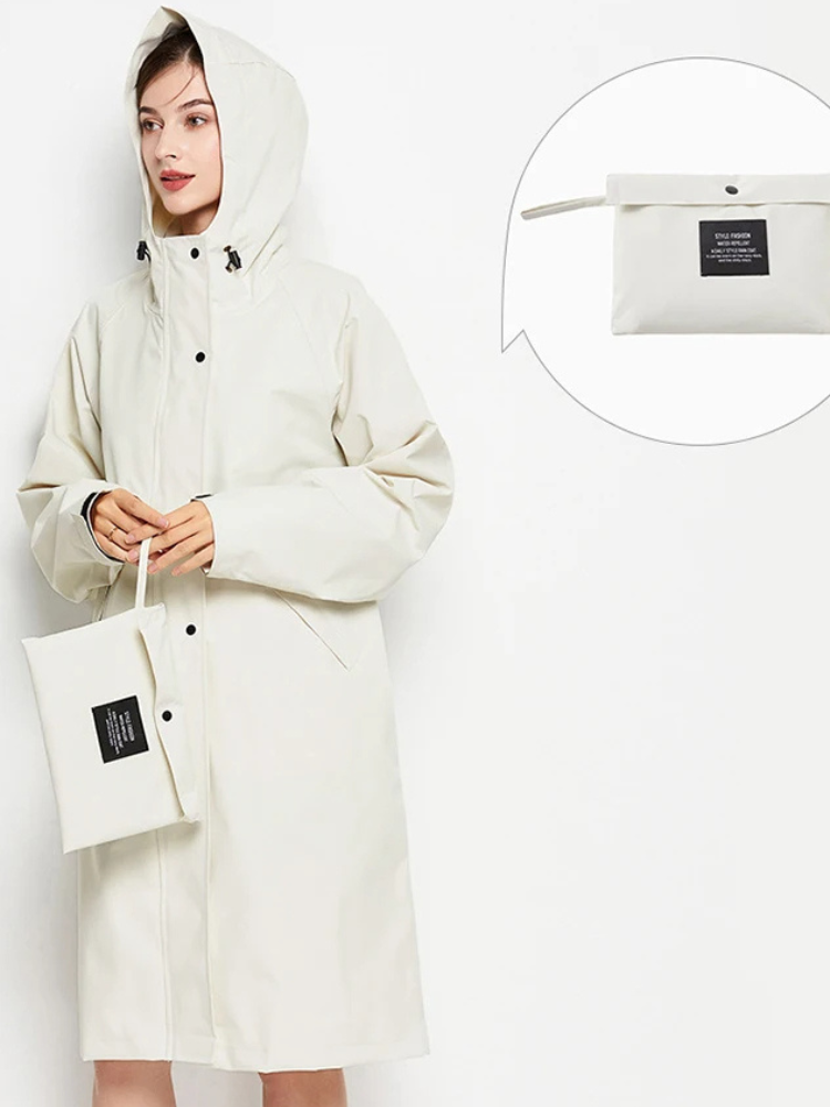 Damen Regenjacke mit Kapuze - Faltbare wasserdichte lange Jacke