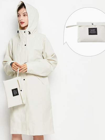 Damen Regenjacke mit Kapuze - Faltbare wasserdichte lange Jacke