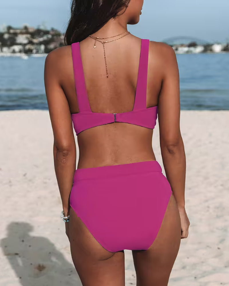 Xia - Klassisches schwarzes Bikini-Set mit hoher Taille | Eleganter V-Ausschnitt High-Waist Bikini