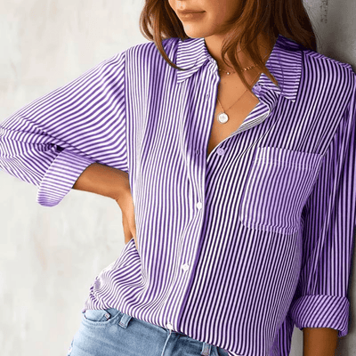 Bluse mit Streifenmuster | Brusttasche | Klassischer Kragen