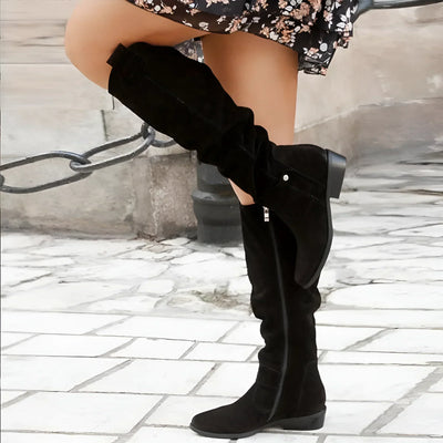 Elegante Damen Stiefel aus Wildleder mit Blockabsatz