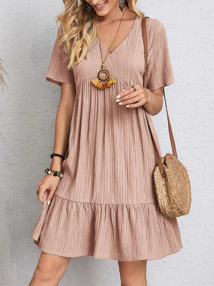 Anika - Damen Kleid Weit V-Ausschnitt Lässig