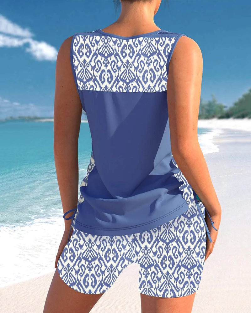 Tankini-Set mit Musterdetails | Überkreuzter V-Ausschnitt | Figurumschmeichelnd