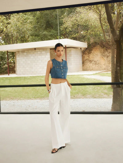 Ärmellose Denim-Weste | Knopfleiste | Moderner Cropped-Schnitt