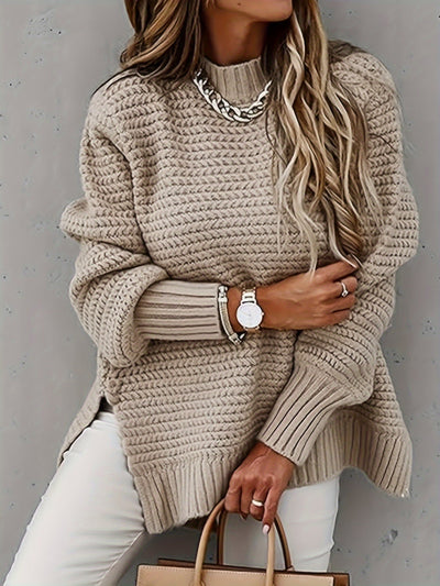Lässiger Rollkragenpullover in einfarbigem Design mit gespaltenen langen Ärmeln für Damen | Perfekt für lässige Tage