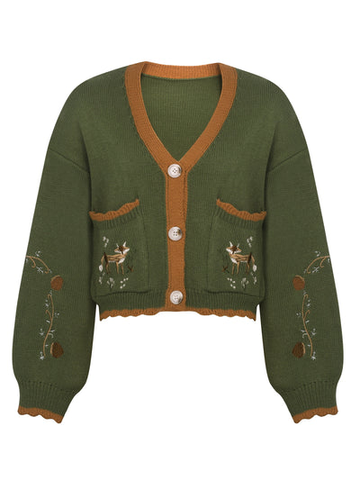 Lässiger warmer bestickter Wolle Strickcardigan für Damen | Perfekt für den Alltag