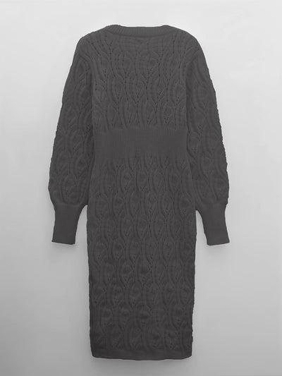 Lässiges Baumwoll Einfarbige Ösen V-Ausschnitt Midi Pullover Kleid Für Damen | Perfekt für Casual Days