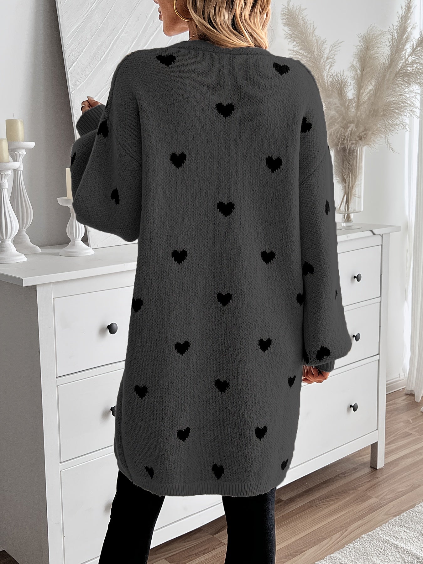 Lässige Herzmuster Strickjacke Für Damen | Perfekt für lässige Tage
