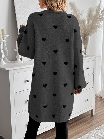Lässige Herzmuster Strickjacke Für Damen | Perfekt für lässige Tage