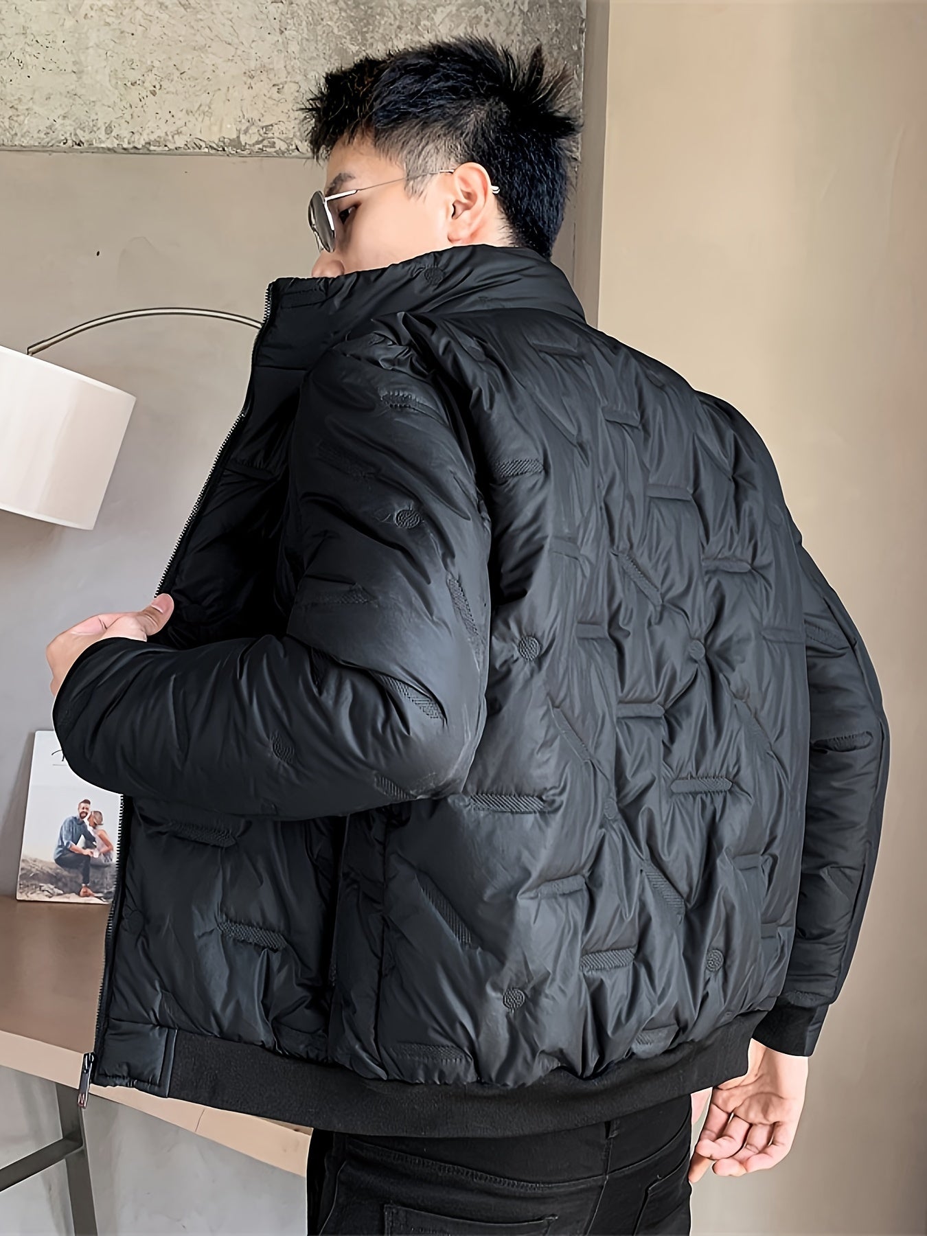 Einfarbige Zip-Up Stehkragen Puffer Winterjacke für Herren | Ideal für den Winter