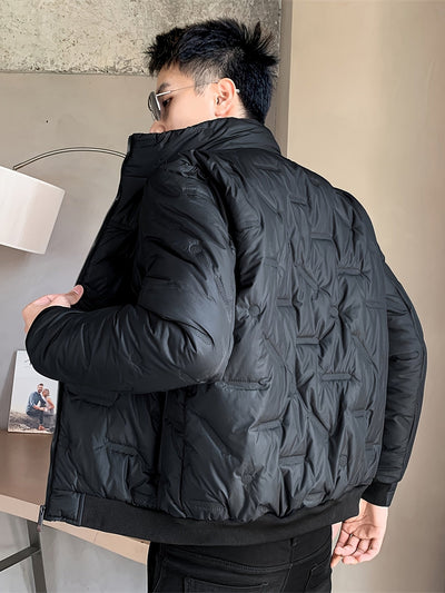 Einfarbige Zip-Up Stehkragen Puffer Winterjacke für Herren | Ideal für den Winter