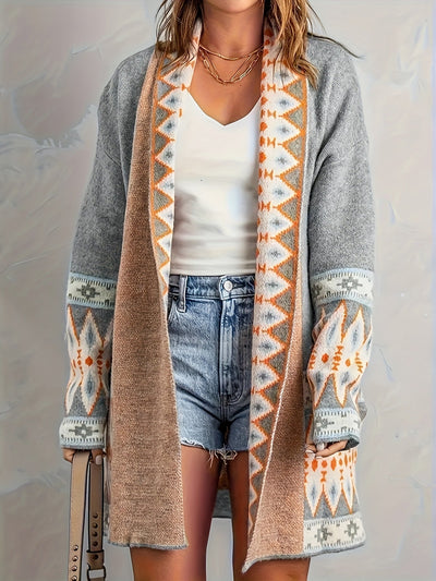 Stilvolle Geo Muster Strickjacke Für Damen | Perfekt für lässige Tage