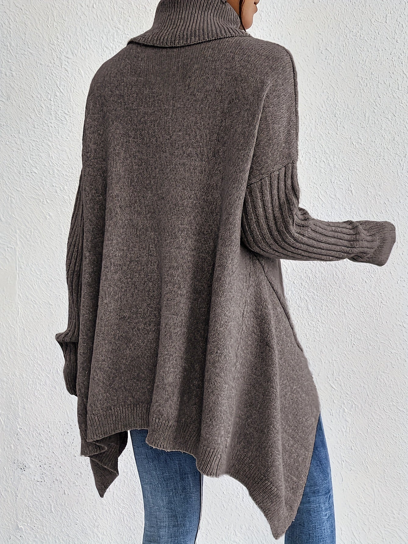 Lässiger Baumwollpullover mit asymmetrischem Saum und Rollkragen für Damen | Perfekt für Alltagstrage