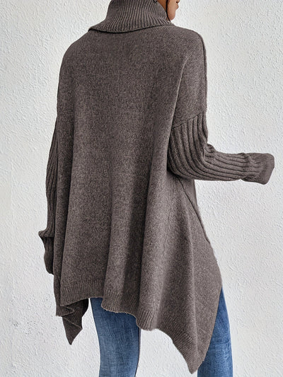 Lässiger Baumwollpullover mit asymmetrischem Saum und Rollkragen für Damen | Perfekt für Alltagstrage