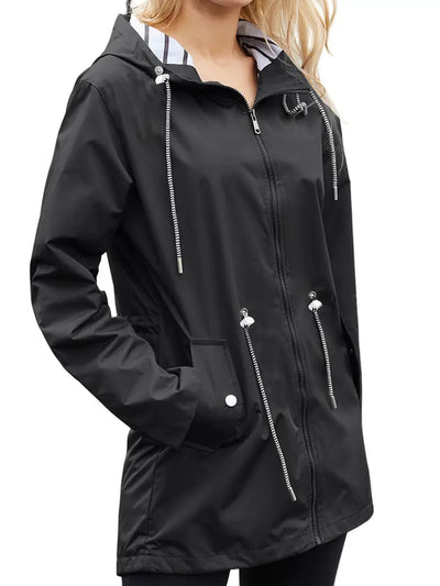 Stylische wasserdichte Regenjacke mit Kapuze und Taschen für Damen | Ideal für Herbst/Winter