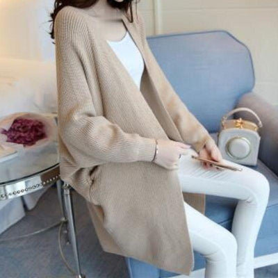Damen Oversized Strickcardigan – Weicher, Langer Cardigan in Blau und Gelb – Bequemer Offener Grobstrick für Herbst & Winter