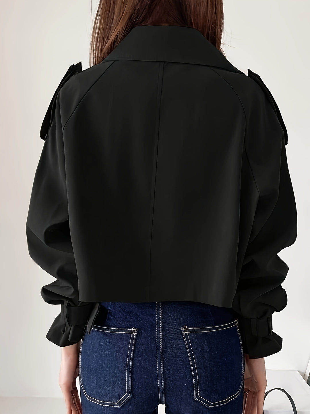 Casual Schwarzer Kurzer Trenchcoat mit Doppelt Knotendem Detail für Damen | Ideal für den Winter