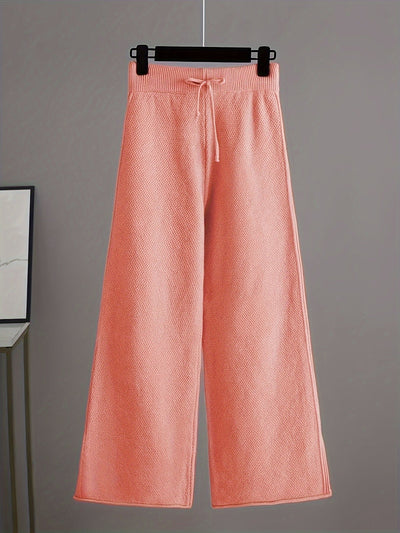 Bequemer Pullover In Einfarbigem Strick & Weitgeschnittene Jogginghose Für Damen | Ideal für Herbst/Winter