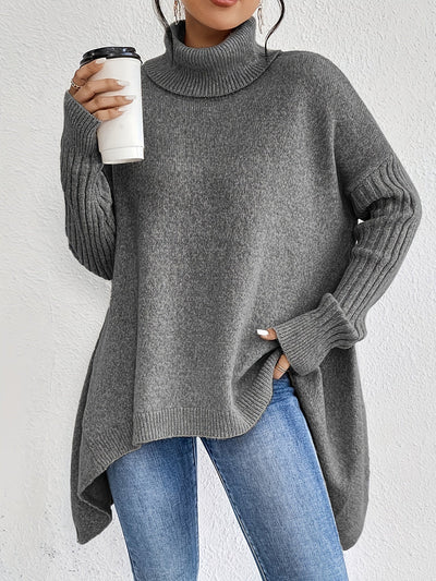 Lässiger Baumwollpullover mit asymmetrischem Saum und Rollkragen für Damen | Perfekt für Alltagstrage