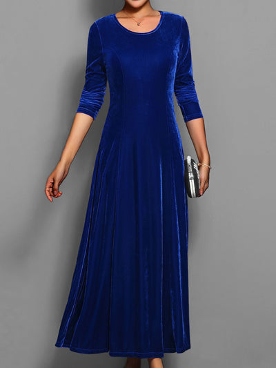 Casual Einfarbiges Stylisches Midi Rundhals Langarm Party Formelles Kleid Für Damen | Für formelle Anlässe
