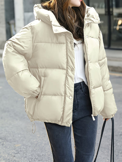 Kurze elegante warme Pufferjacke mit Kapuze für Damen | Für jeden Tag