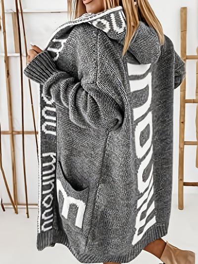 Stilvolle Kapuzen Strickjacke Mit Print Für Damen | Perfekt für Alltag