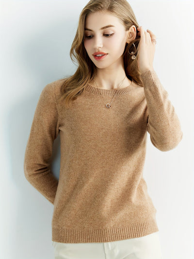 Eleganter Wollpullover mit Rundhalsausschnitt und warmen langen Ärmeln für Damen | Ideal für den Herbst