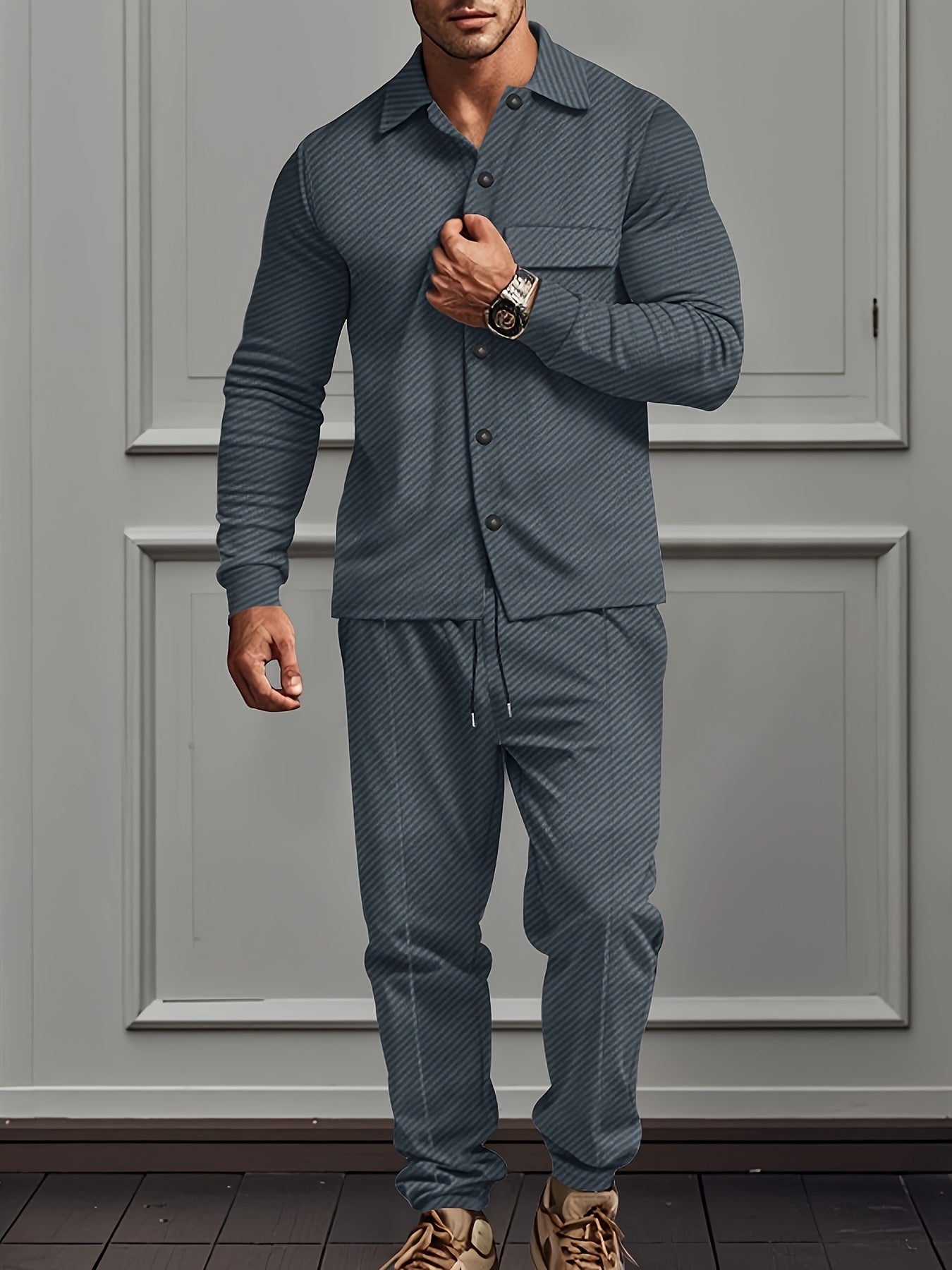 Moderner Polyester-Mischgewebe-Strick-Trainingsanzug mit Jacke und Hose für Herren | Perfekt für Outdoor-Aktivitäten