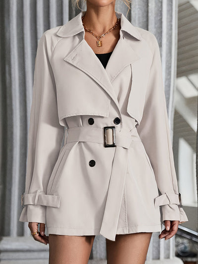 Eleganter Trenchcoat in schlichter Farbe mit gegürteten langen Ärmeln für Damen | Perfekt für jede Gelegenheit