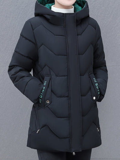 Lässige Halb Lange Puffer Winterjacke mit Kapuze für Damen | Perfekt für Casual Days
