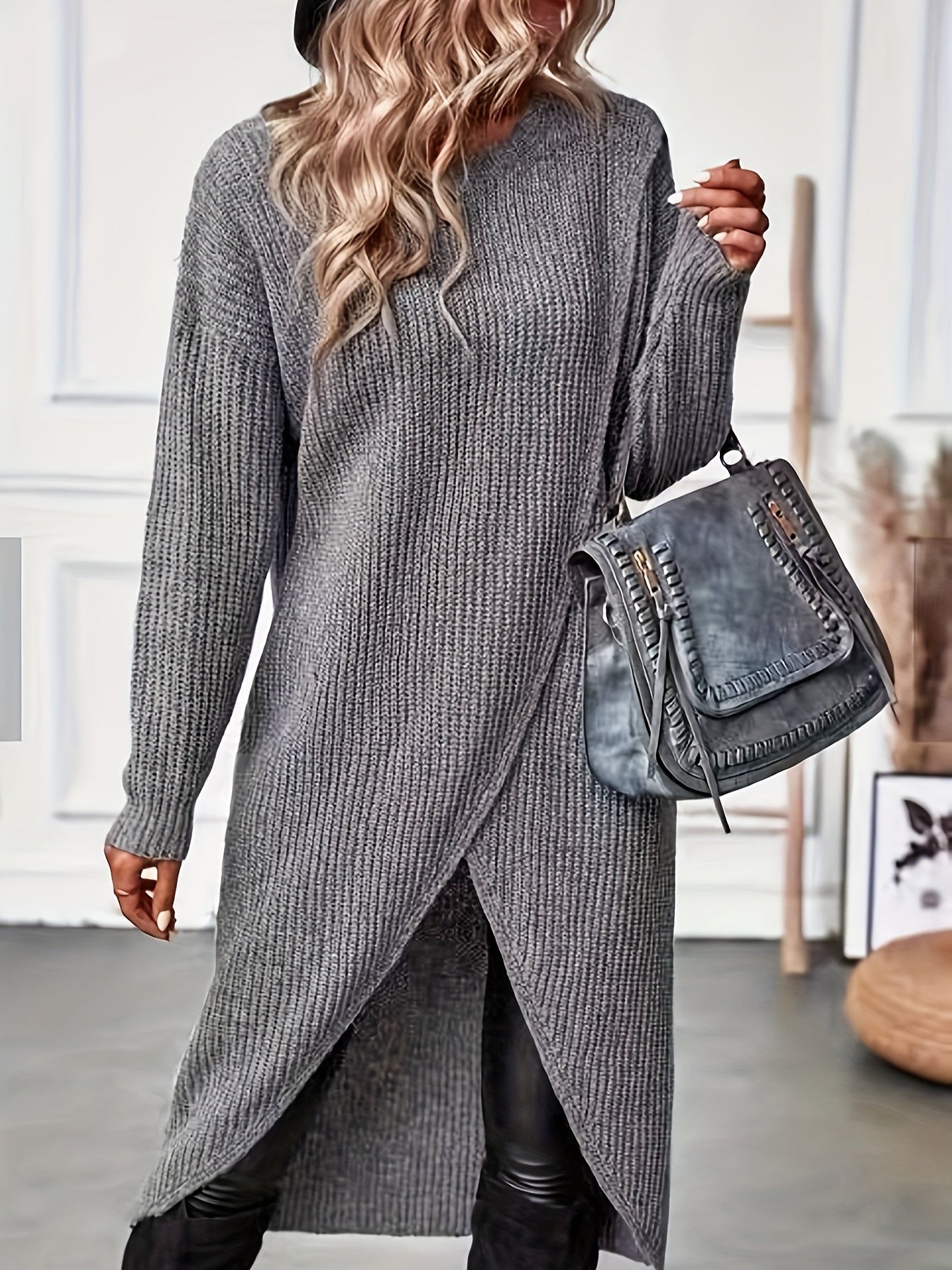 Strickkleid Damen Asymmetrisch | Langarm für Herbst und Winter
