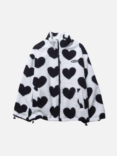 Verspielte Oversized Doppelseitige Herzmuster-Jacke