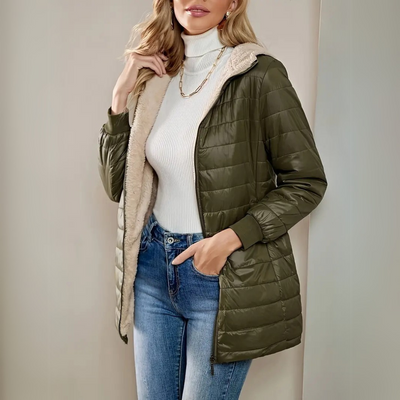 Ultra-gemütliche Kapuzen-Pufferjacke mit Fleece-Futter für Frauen