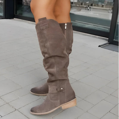 Elegante Damen Stiefel aus Wildleder mit Blockabsatz