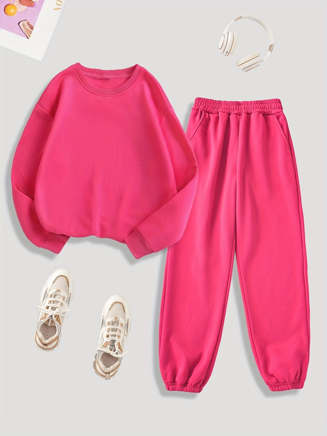 Bequemer Pullover Mit Langem Ärmel Und Plüschfutter & Jogginghose Für Damen | Ideal für Herbst/Winter