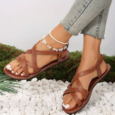 Birgitta - Klassische Riemchensandalen mit überkreuzten Riemen | Elegante Sommersandalen in neutralen Tönen