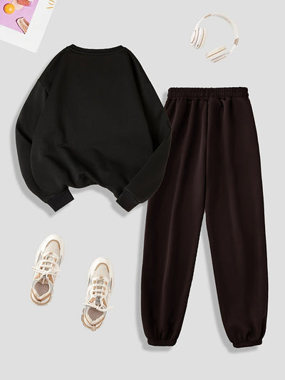 Bequemer Pullover Mit Langem Ärmel Und Plüschfutter & Jogginghose Für Damen | Ideal für Herbst/Winter