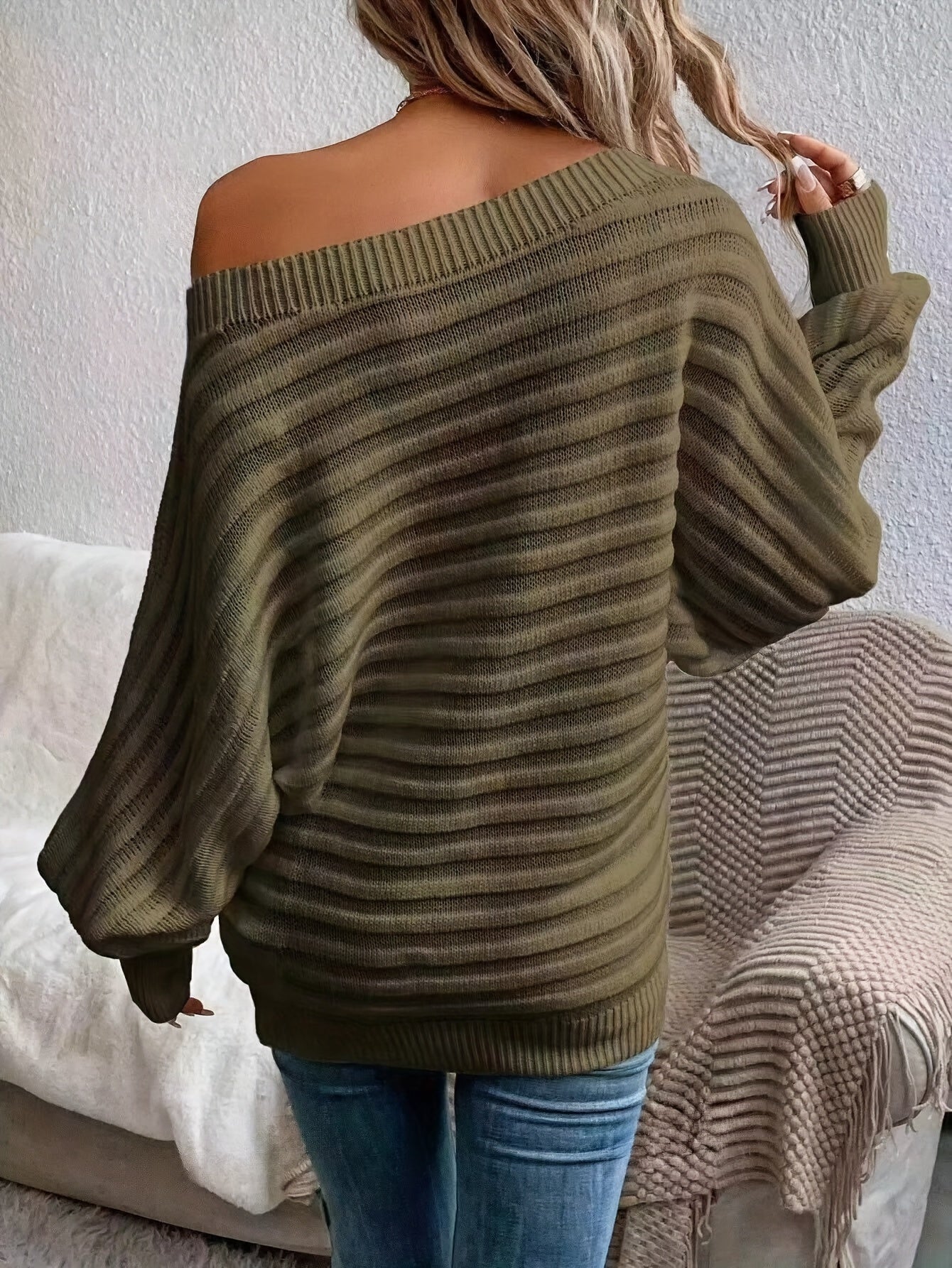 Lässiger Off-Shoulder-Wollpullover mit bequemen Design für Damen | Perfekt für Casual Days