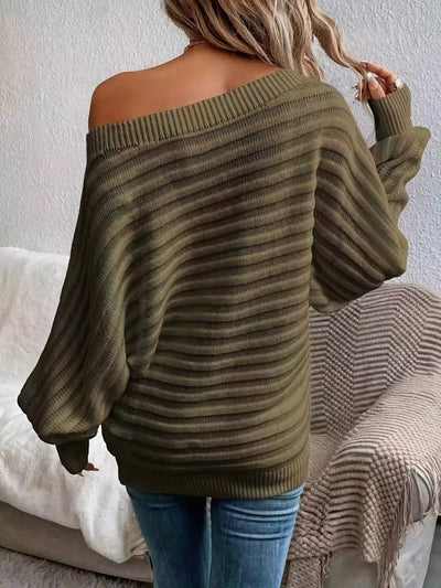 Lässiger Off-Shoulder-Wollpullover mit bequemen Design für Damen | Perfekt für Casual Days