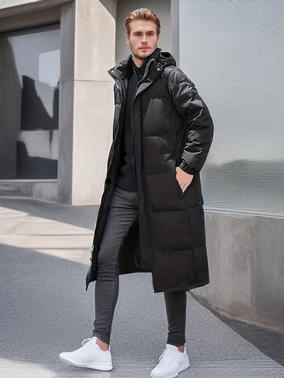 Lässige Schwarze Warme Lange Gepolsterte Kapuzen-Winterjacke Für Herren | Perfekt für Outdoor-Aktivitäten