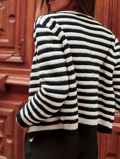 Stilvoller gestreifter warmer Wolle Strickcardigan für Damen | Perfekt für den Alltag