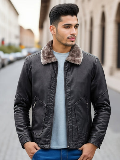 Lässige Fleece Gefütterte PU Leder Winterjacke Für Herren | Ideal für den Winter