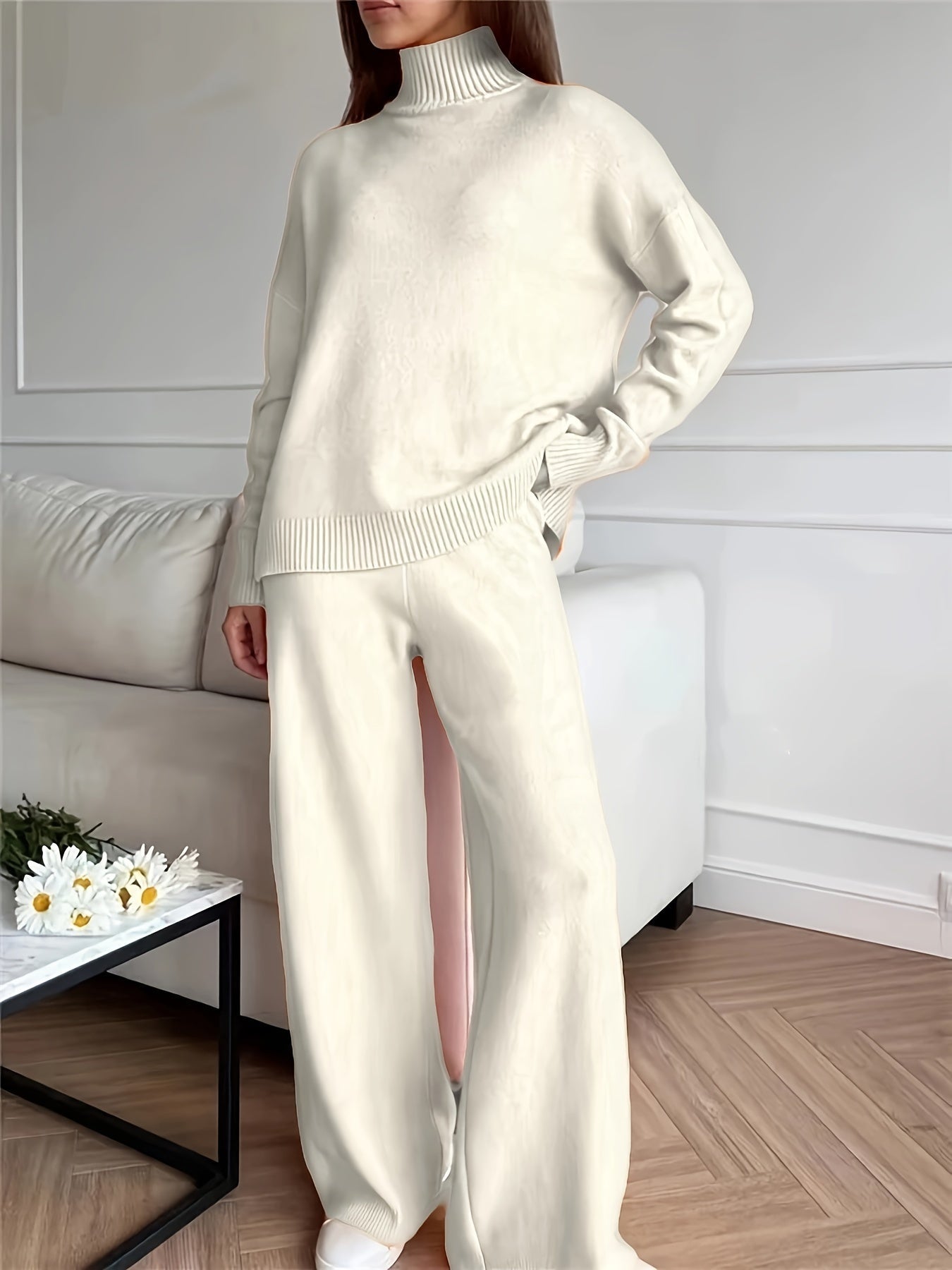 Lässiges Einfarbiges Pullover Und Strick-Outfit-Set Für Damen | Perfekt für Lässige Tage