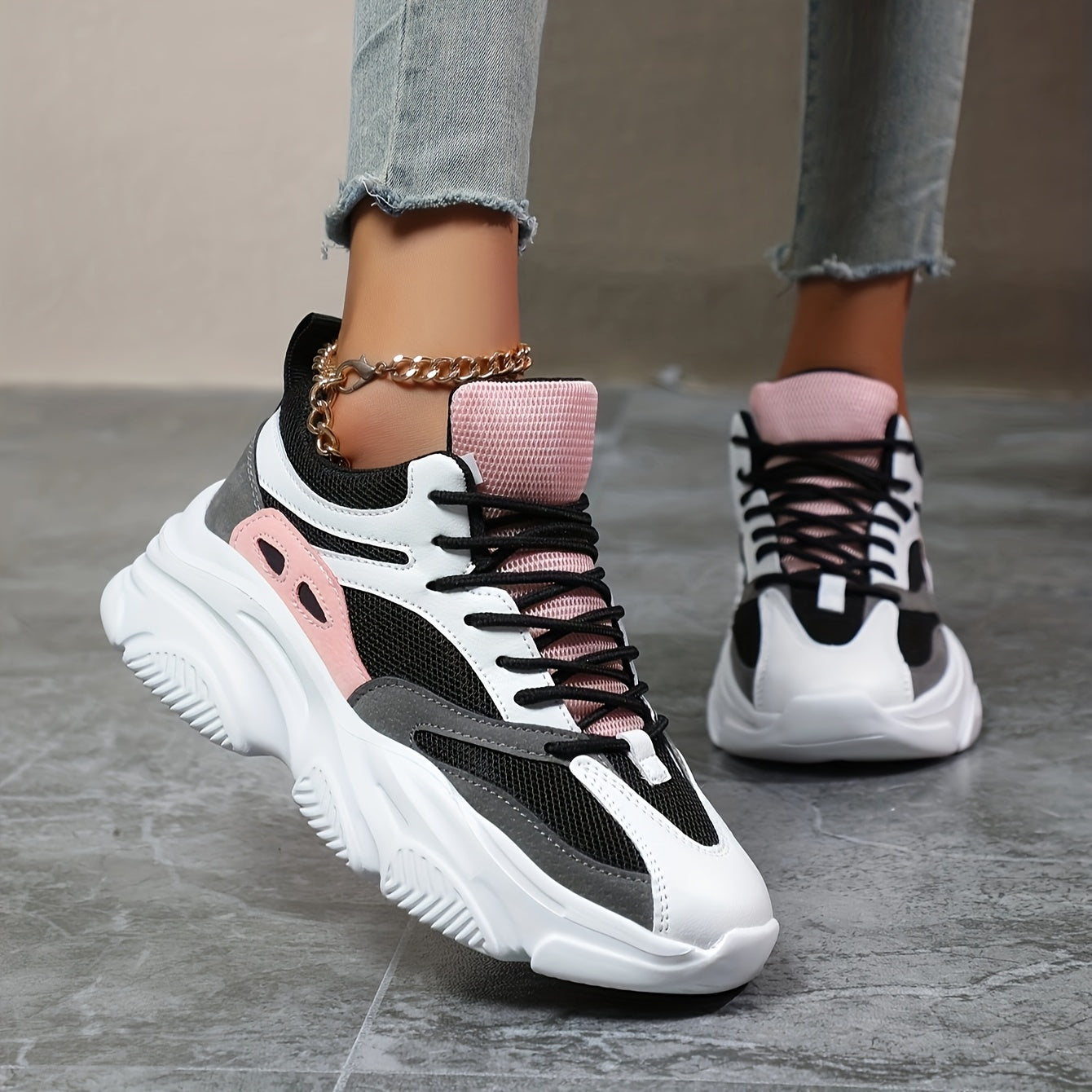 Stylische Chunky-Sneaker mit Dicker, stoßdämpfender Sohle für Damen | Perfekt für den Alltag