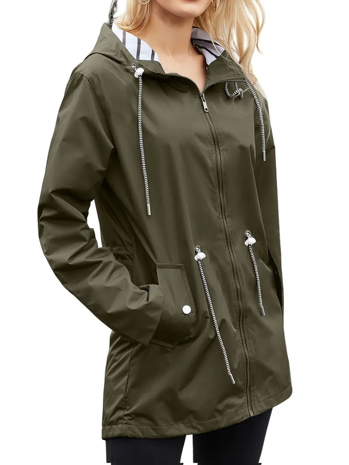 Stylische wasserdichte Regenjacke mit Kapuze und Taschen für Damen | Ideal für Herbst/Winter