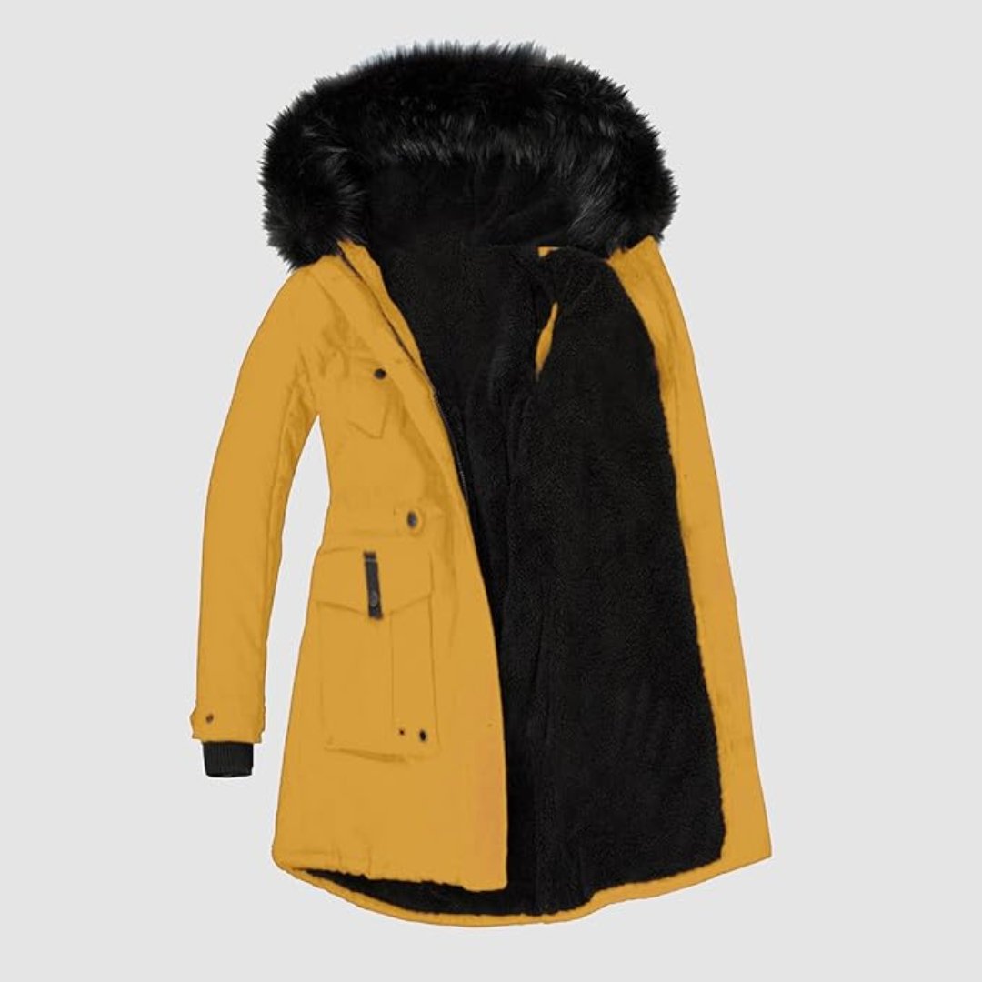 Damen Stilvolle Parka mit Schwarzem Kunstfellbesatz