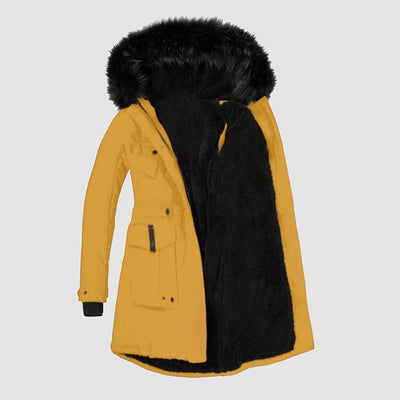 Damen Stilvolle Parka mit Schwarzem Kunstfellbesatz