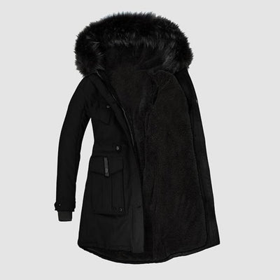 Damen Stilvolle Parka mit Schwarzem Kunstfellbesatz