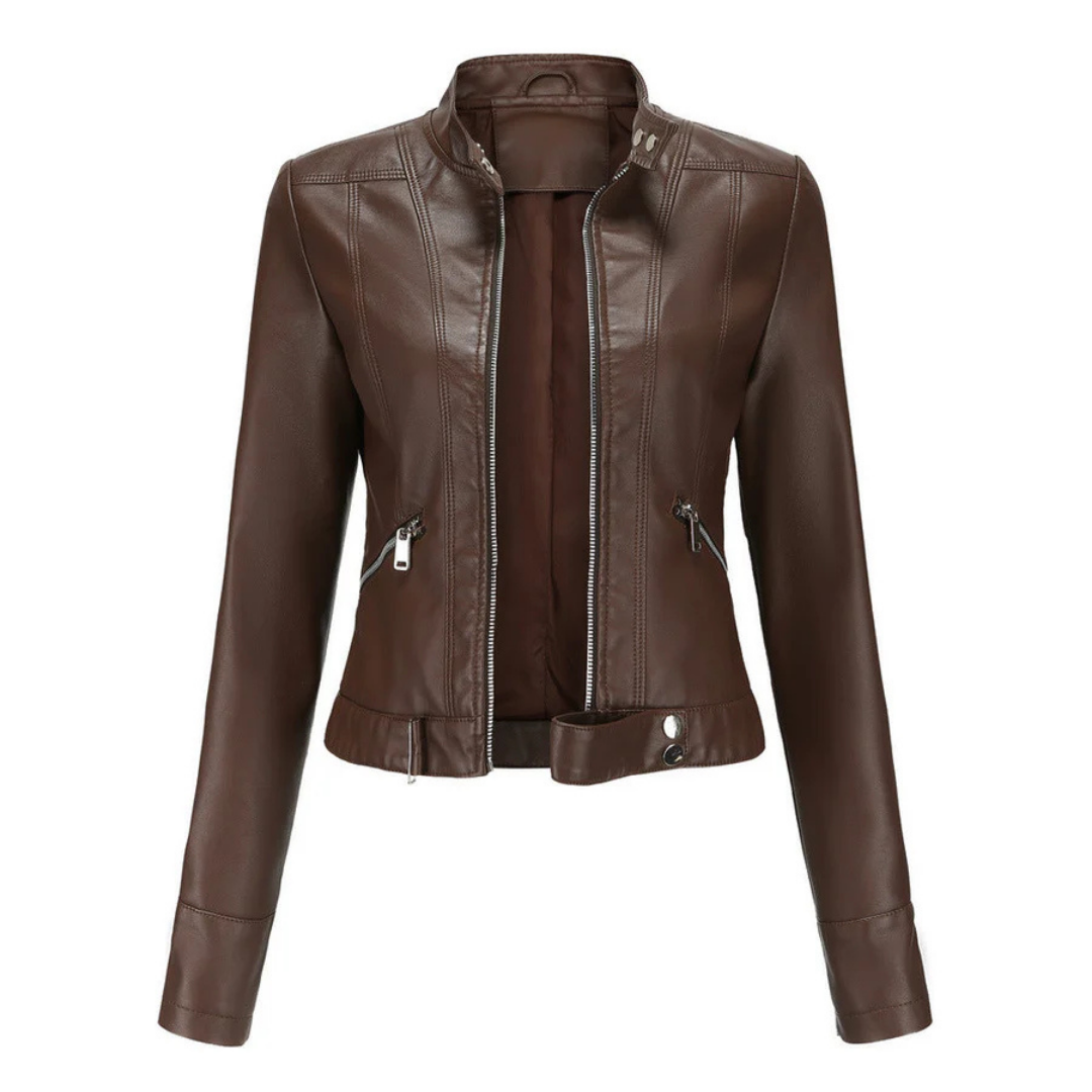 Bikerjacke Damen | Kurz mit Reißverschluss und Seitentaschen